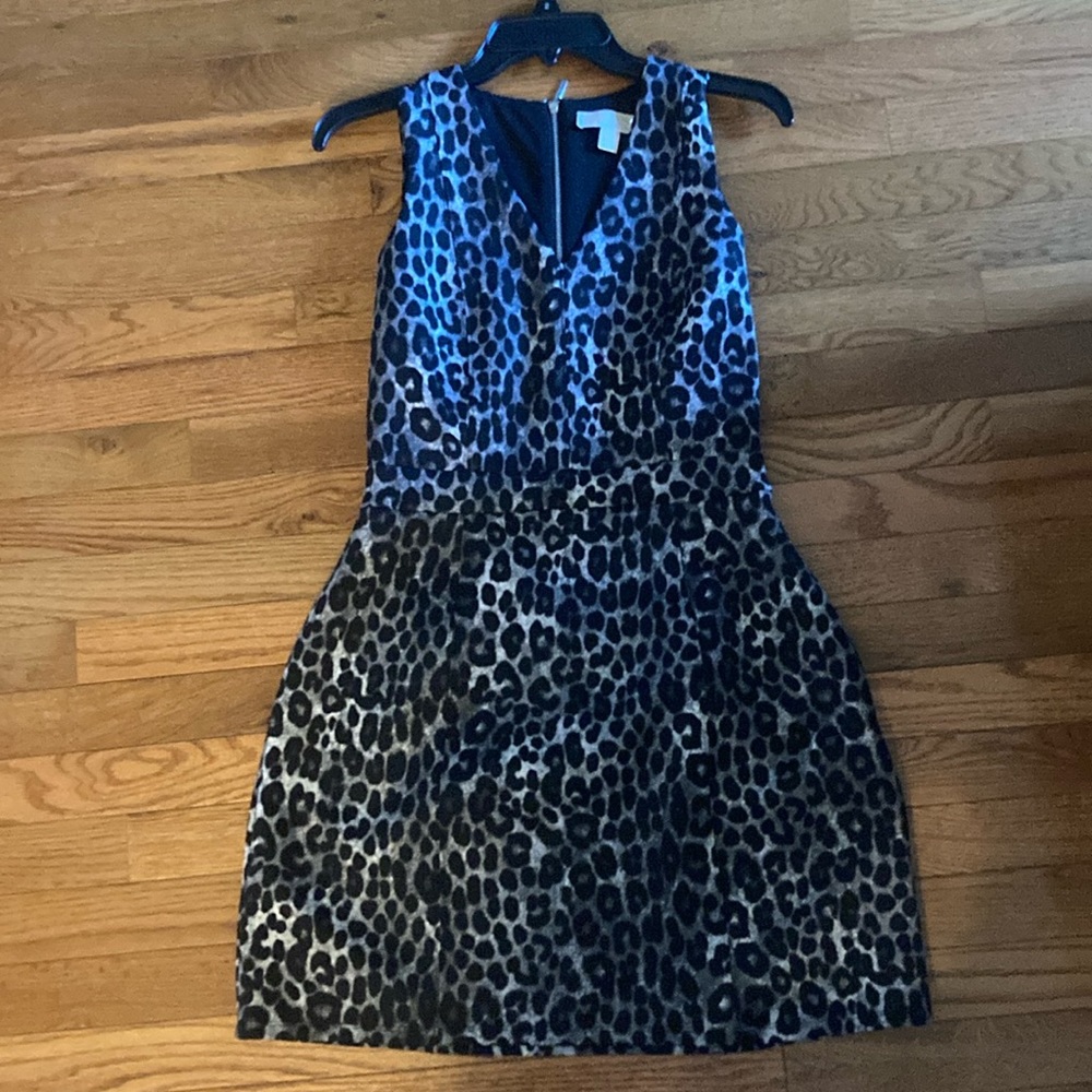 MICHAEL KORS BLACK LEOPARD DRESS PETITE SMALL